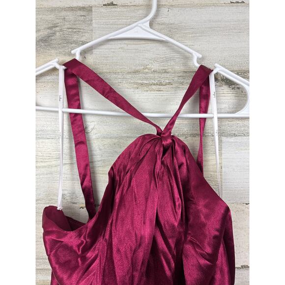 Lulus womens small Devotion to Love Wine Satin One-Shoulder Maxi Dress wine red - Picture 5 of 6